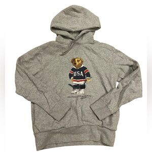 Polo Ralph Lauren men's hockey Bear Hoodie grey medium